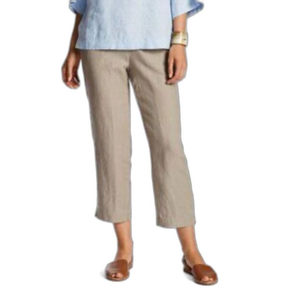 J.Jill Women's Light Taupe 100% Linen High Rise Wide Leg Cropped Pants Size 18
